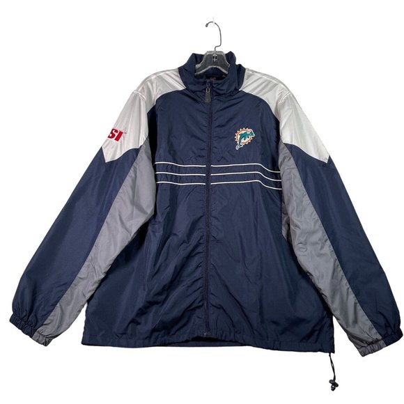 Reebok NFL Team Apparel Miami Dolphins SI Zip‎ Up Windbreaker Size L Blue Logo - Picture 1 of 12